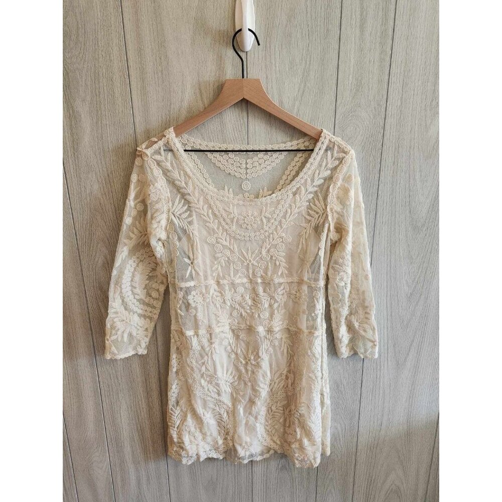 EXPRESS Dress Size Small Ivory Cream Lace Matching Slip Long Sleeve Wedding